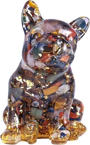 mookaitedecor Estatua de bulldog francés de cristal mixto de 3 pulgadas, escultura de perro sentado para decoración del hogar, adorno coleccionable