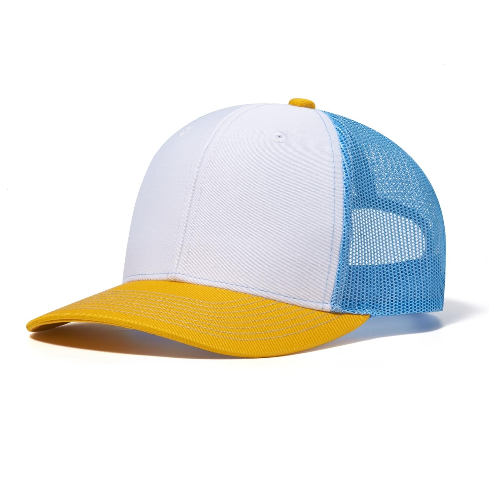 HaloHorus Curved Snapback Trucker Hat for Men Women, Adjustable Mesh Athletics Baseball Cap for Running, Fishing, Workout, C6-yellowwhite-blue, One Size — image 1
