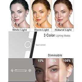 LUKYMIRO Rechargeable Travel Makeup Mirror with Lights, Portable Lighted Vanity 10X Magnification, 70 LEDs 3 Color Dimmable Touch Screen, Tabletop Folding Compact Cosmetic (Black)