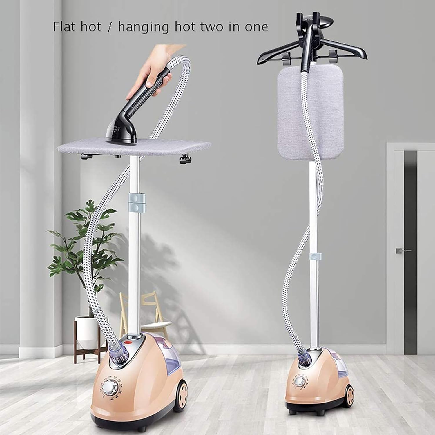 Vertical Steamer with Ironing Board 2000W High Power, Garment Steamer 35S Quick Wrinkle Removal with 1.8L Water Tank for Clothes Wrinkle Removing,Gold