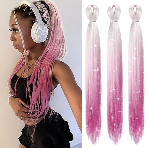 Miniatura 7 de Purshine Extensiones de cabello trenzado preestiradas ombré de 24 pulgadas, paquete de 3 paquetes de trenzas sintéticas naturales para mujeres y