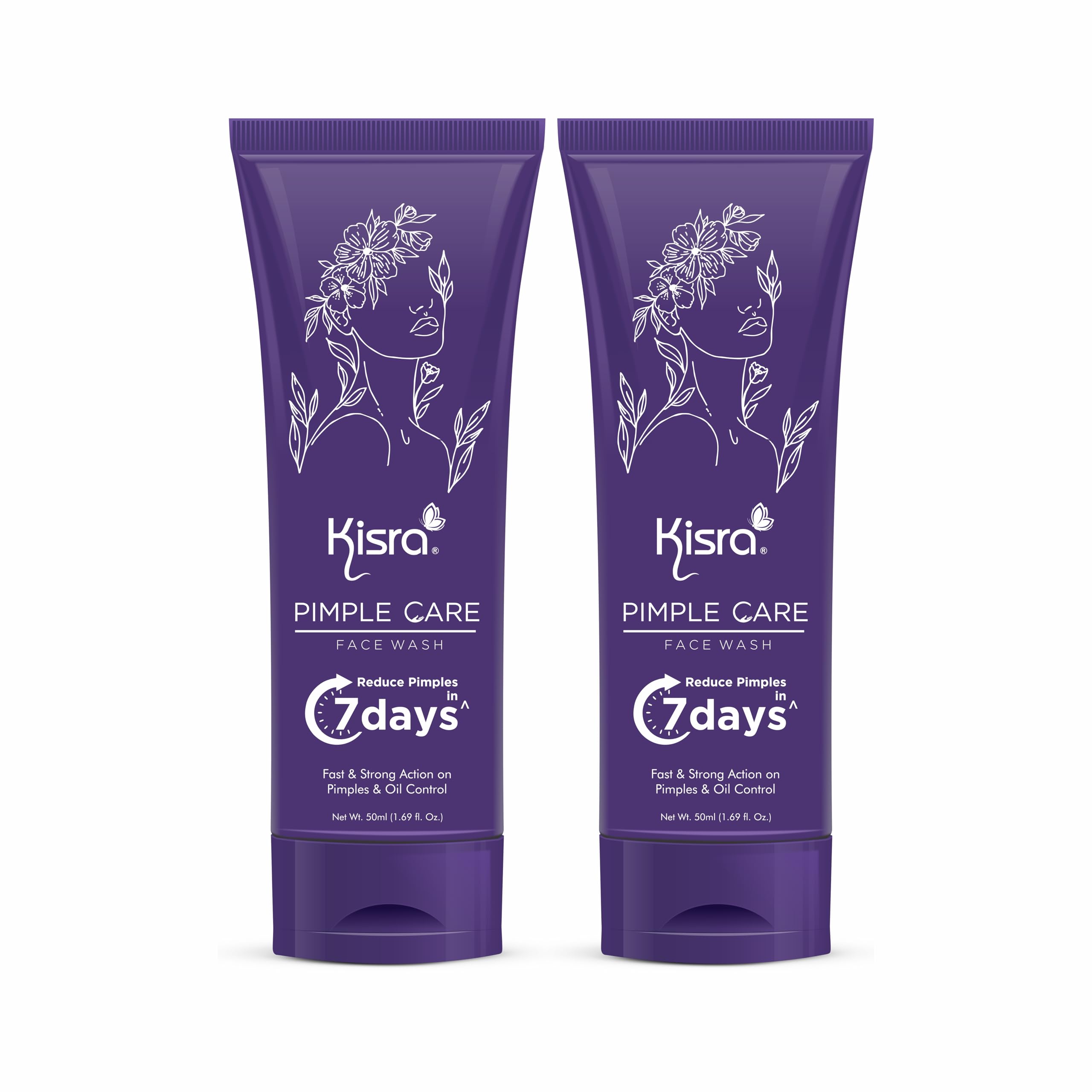 Kisra Pimple Care Face Wash | AHA+BHA | 2% Salicylic Acid & Niacinamide | Oil Control & Deep Cleansing for Acne-Prone Skin | Unisex | Refreshing Clear Skin | 50ml (Pack of 2)-image-47