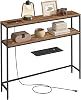 VASAGLE Console Table with Power Outlet, 2-Tier Narrow Sofa Table with 2 Shelves, 7.9 x 39.4 x 31.5 Inches, for Living Room, Hallway, Entryway, Rustic Brown and Ink Black ULNT136K01