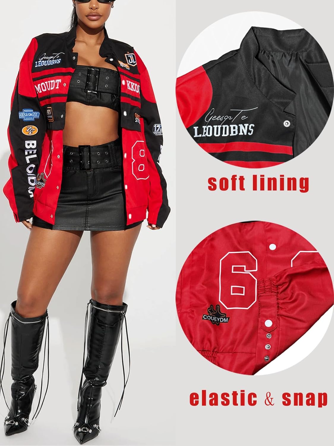 KANSOON Varsity Jacket Women Motorcycle Racer Detachable Letter Graphic Jackets Vintage Color Block Baseball Coat - Image 3