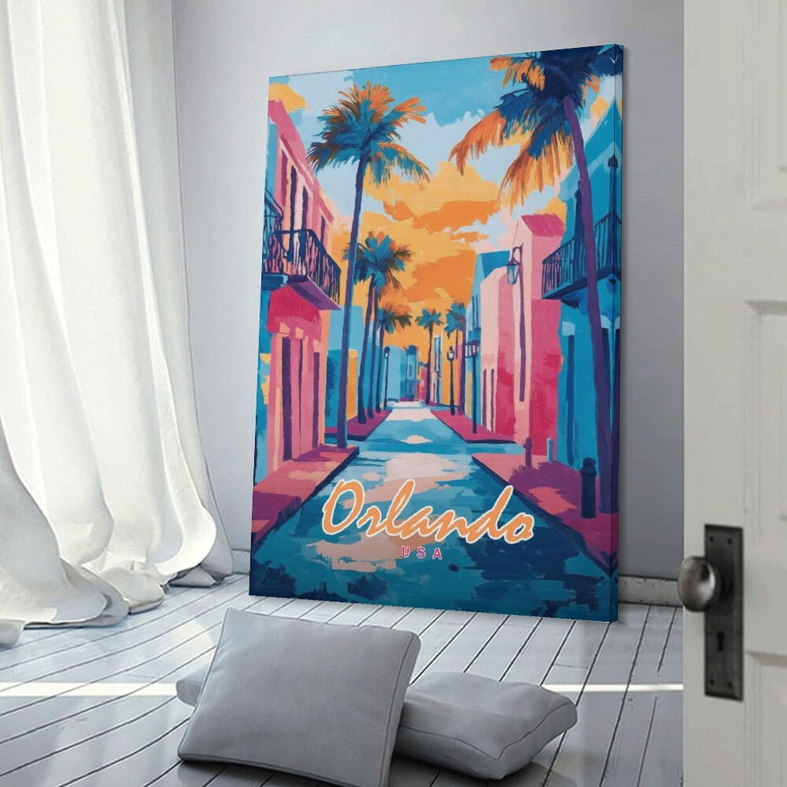 Junmoney Orlando Street Scene Home Decor Wall Art 20x30inch(50x75cm), for Home, Office, Studio Or Guest Room, Canvas Wall Art That Fits Changing Layouts