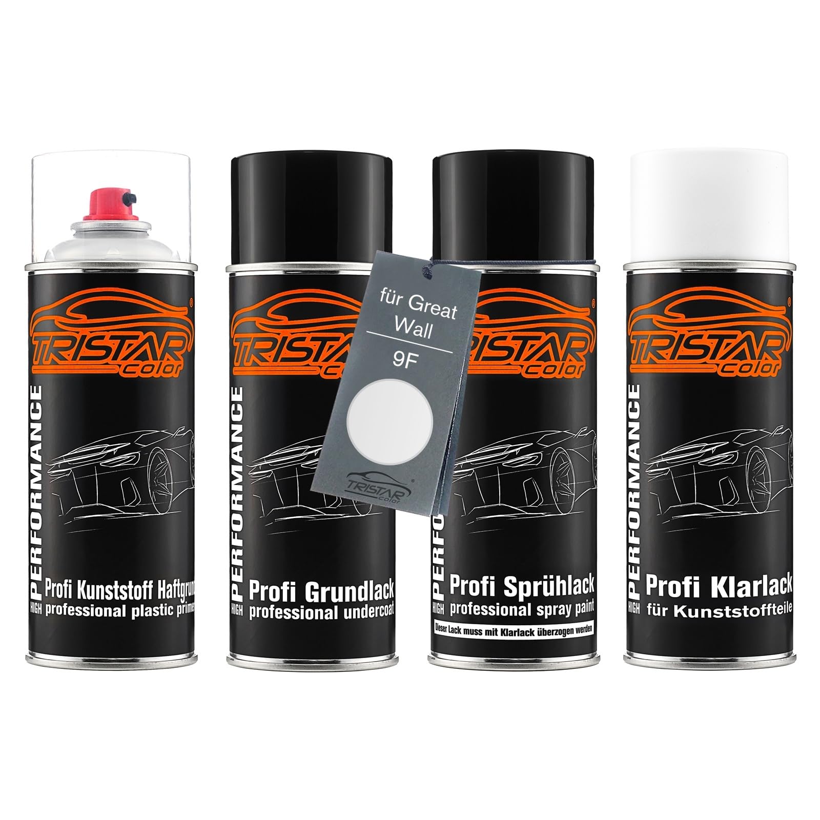 TRISTARcolor Car Paint Spray can set for plastic bumper for Great Wall 9F Rui Xue Bai Perl Primer under coat base coat clear coat with plasticizer spray can