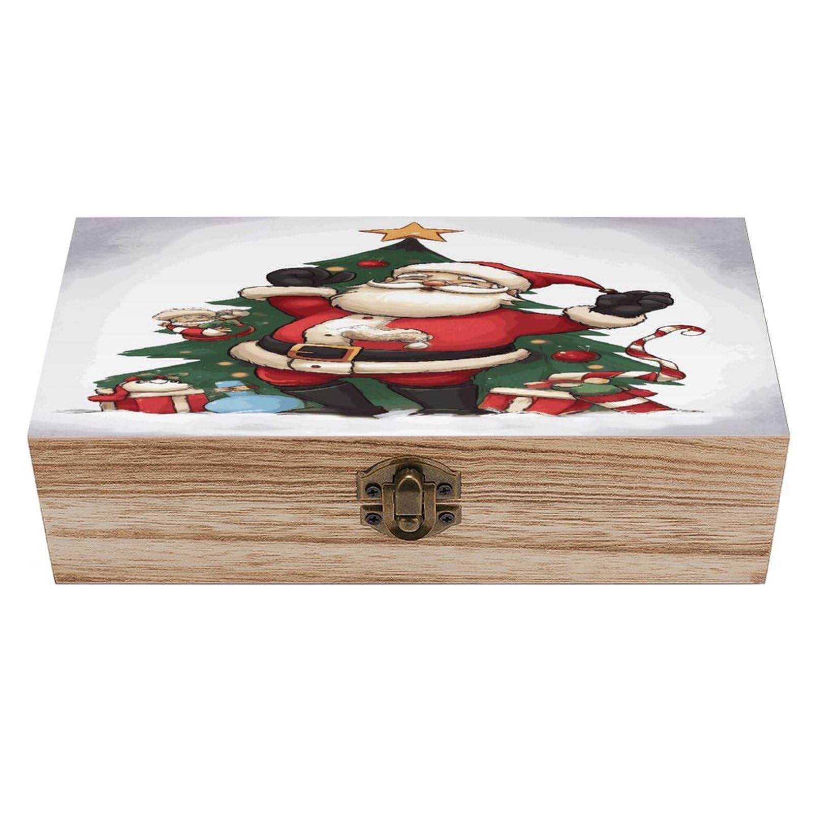 JTREHY Merry Christmas Wooden Keepsake Box Vintage-Style Wood Keepsake Case with Hinged Lid Solid Wood Boxes Beautifully Memory Treasure Case Vintage-Style Wooden Storage Box