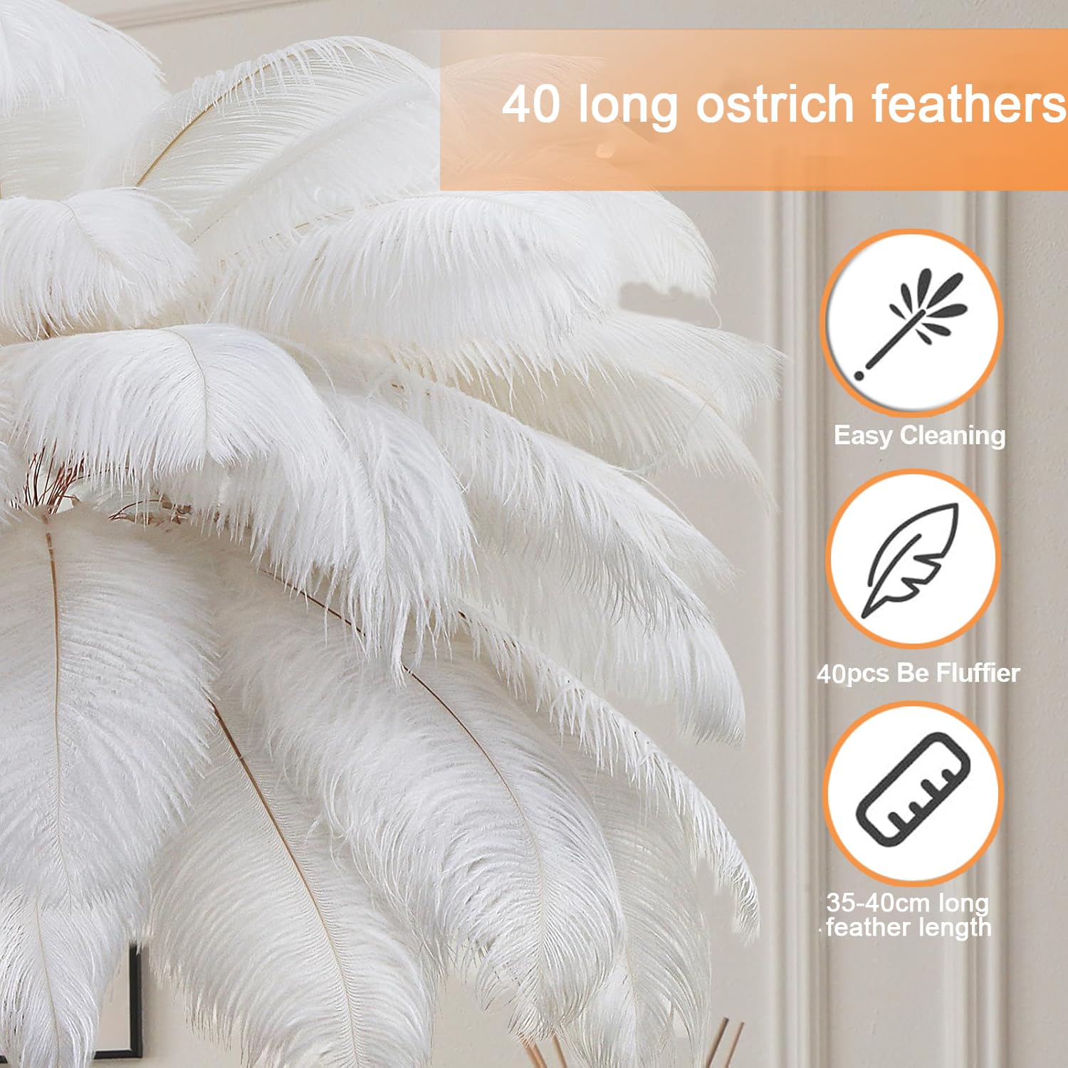 Federlampe Stehlampe aus Natürlichen Straußenfedern, 3-Farbig Dimmbarem | 160cm Hoch, für Wohnzimmer, Schlafzimmer, Lesen, Büro