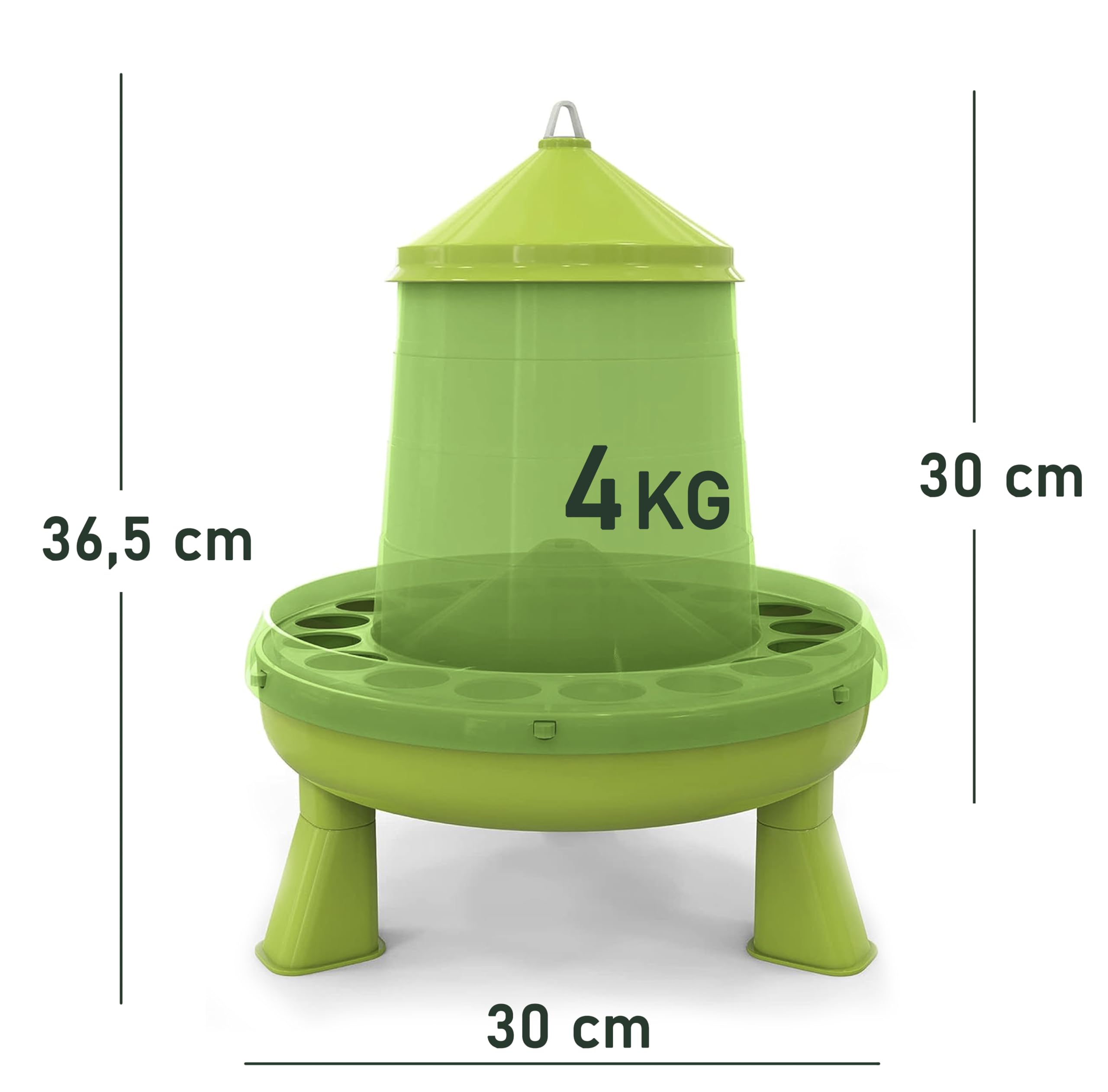 Comedero para gallinas de 4 kg y bebedero para gallinas de 5 l, de plástico transparente resistente, patas extraíbles