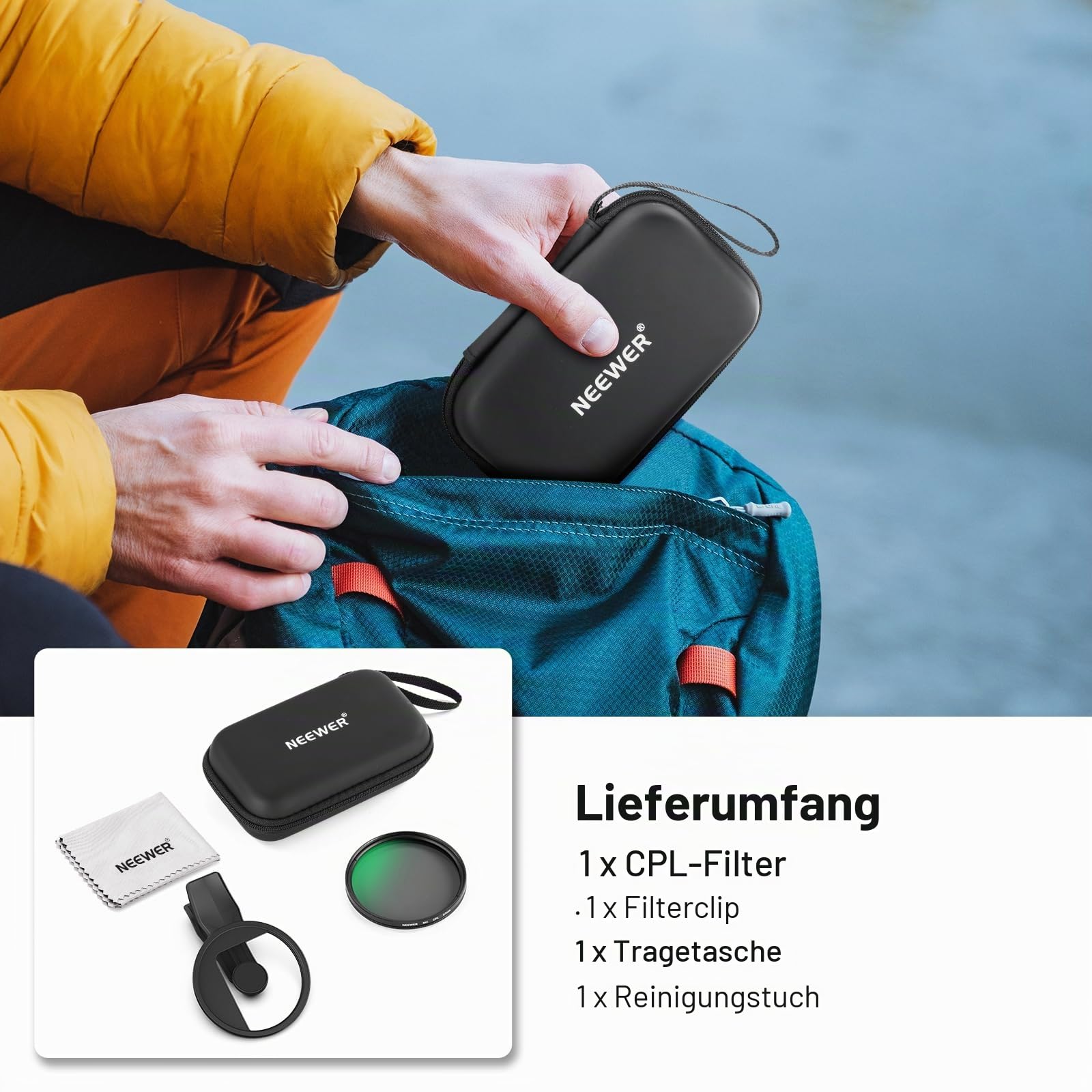 NEEWER 67 mm Clip On CPL Filter, zirkularer Polarisationsfilter für Smartphone Kameras, Fotografie Zubehörset, kompatibel mit iPhone 17, 16, 15 Pro Max Plus, 16e, 14, 13 mini, FL-B23