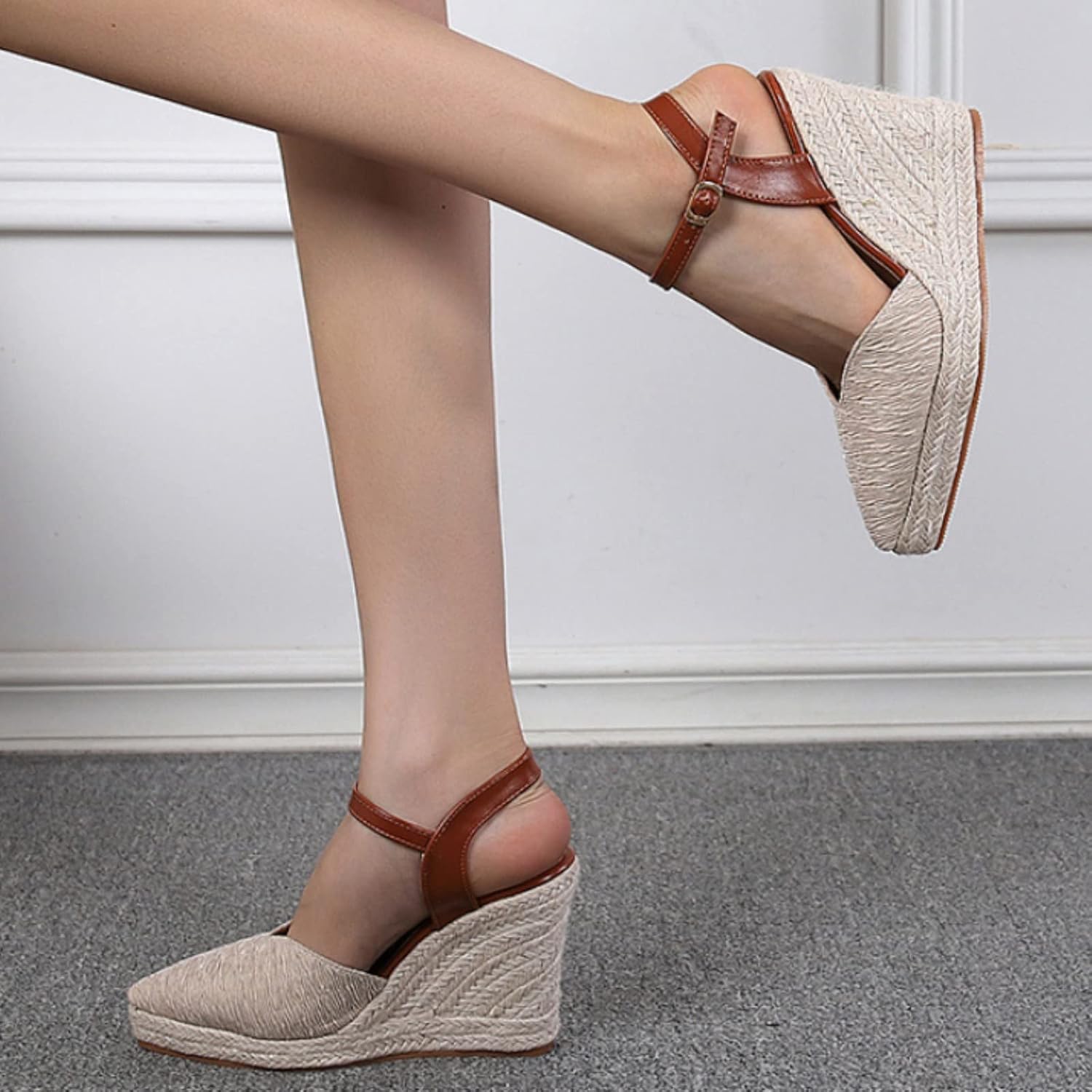 Summer Fisherman Shoes Wedge Sandals Women's Platform High Heel Thick Sole Point Toe Espadrilles Heel Shoes Women