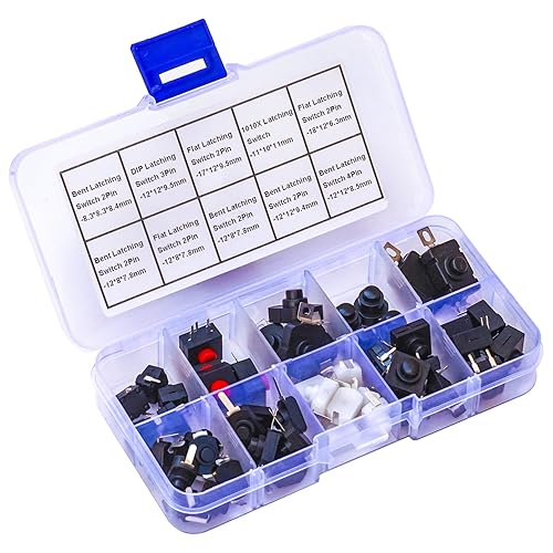 Miniatura 6 de Kidisoii Interruptor de botón con pestillo, kit surtido de autobloqueo, micro mini doblado y plano, 2 pines, 3 pines, 4 pines, interruptor de