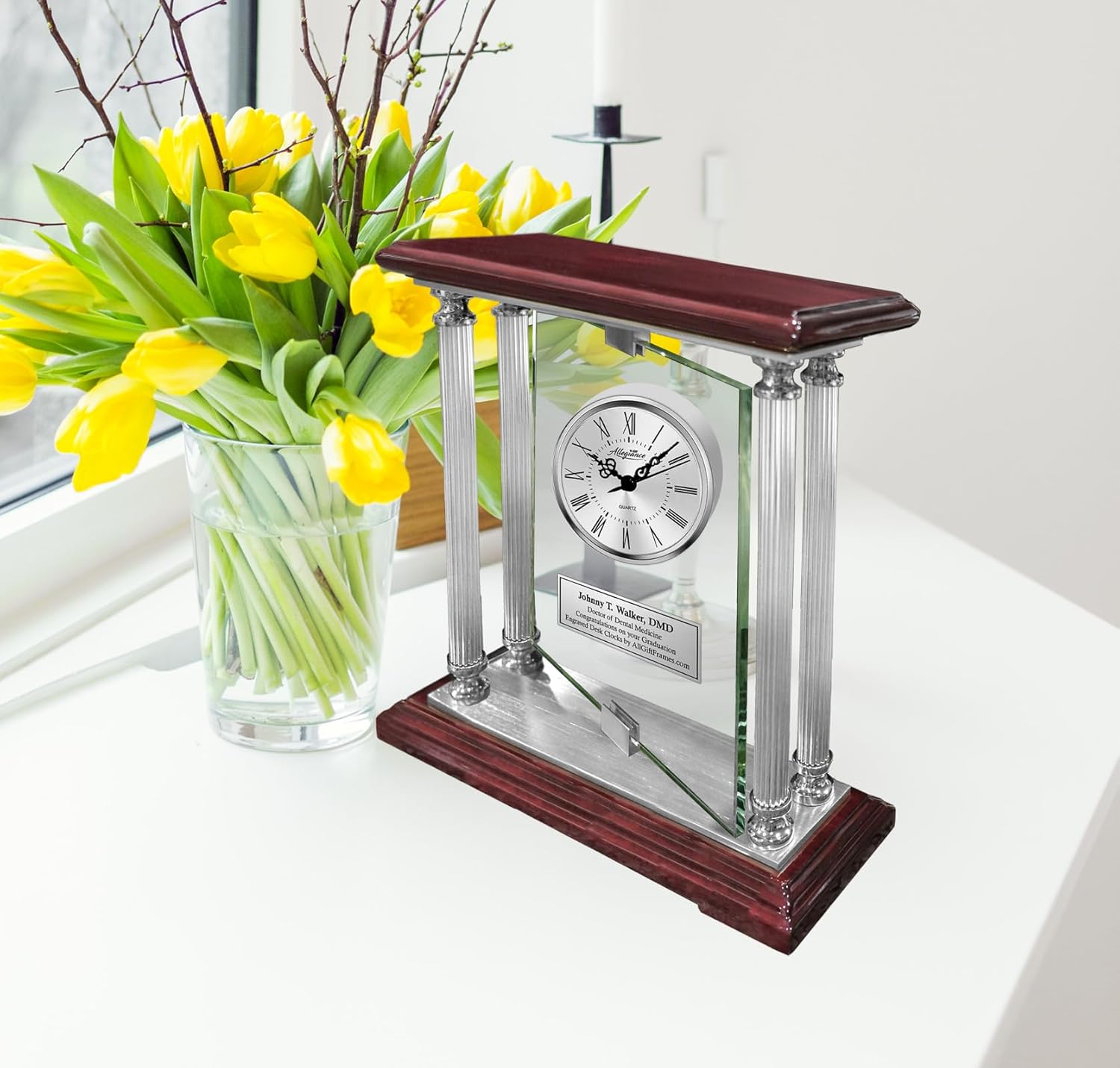 AllGiftFrames Personalize Engraved Clock European Inspired Rosewood Mantle Designer Clock Award Retirement Gift, Wedding Gift Anniversary Present Employee Recognition Service Award Birthday