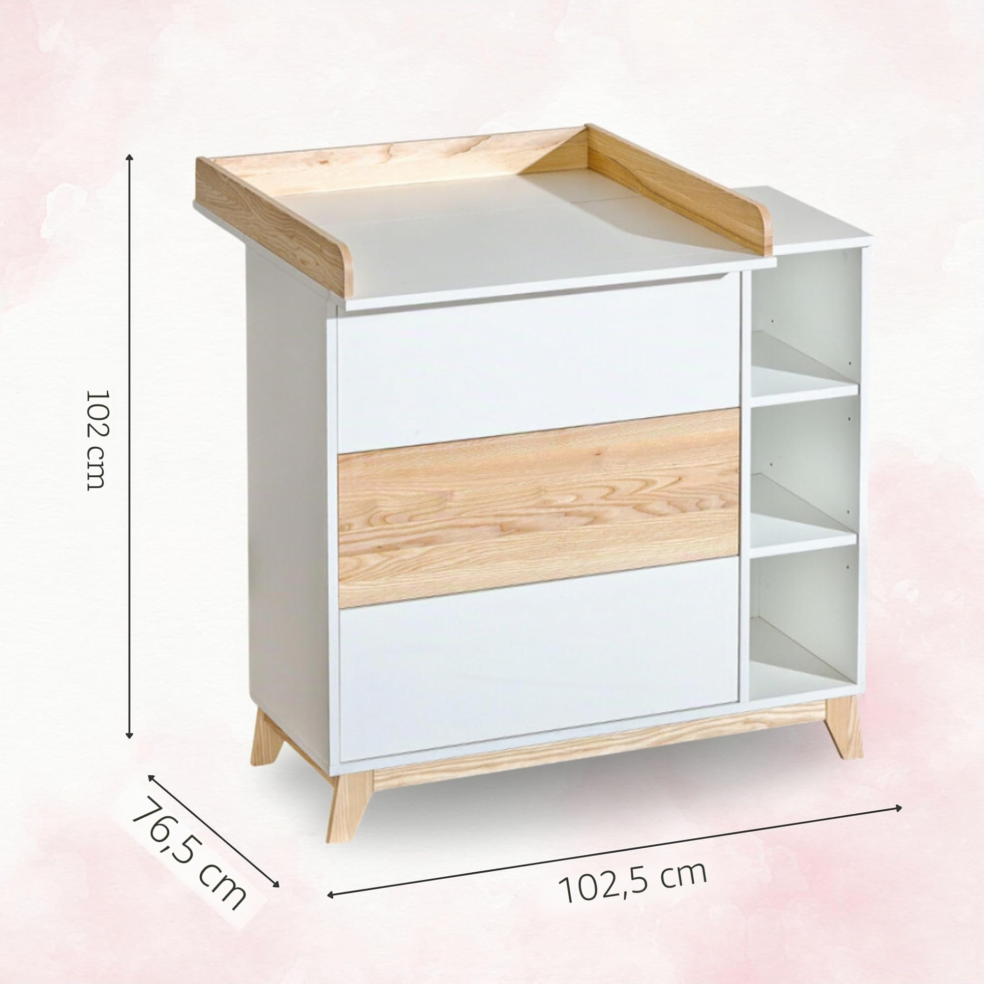 ATB Wickelkommode - Wickeltisch 102,5 x 102 x 76,5cm - Babyzimmer Komplettset - Funktional Möbel für Kinderzimmer - Bequemer Baby Wickeltisch mit Schubladen - Baby Changing Table - Weiße