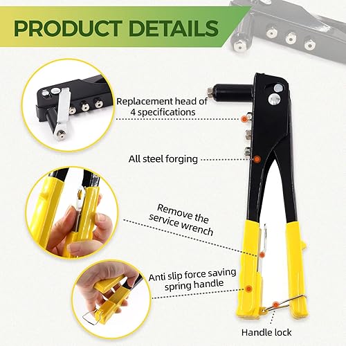 Miniatura 5 de Keadic Remachadora Manual Resistente de 226 Piezas con Kit Surtido de Remaches Ciegos de Aluminio de 6 Tamaños, Remaches Pop M2.4 M3.2 M4 M4.8