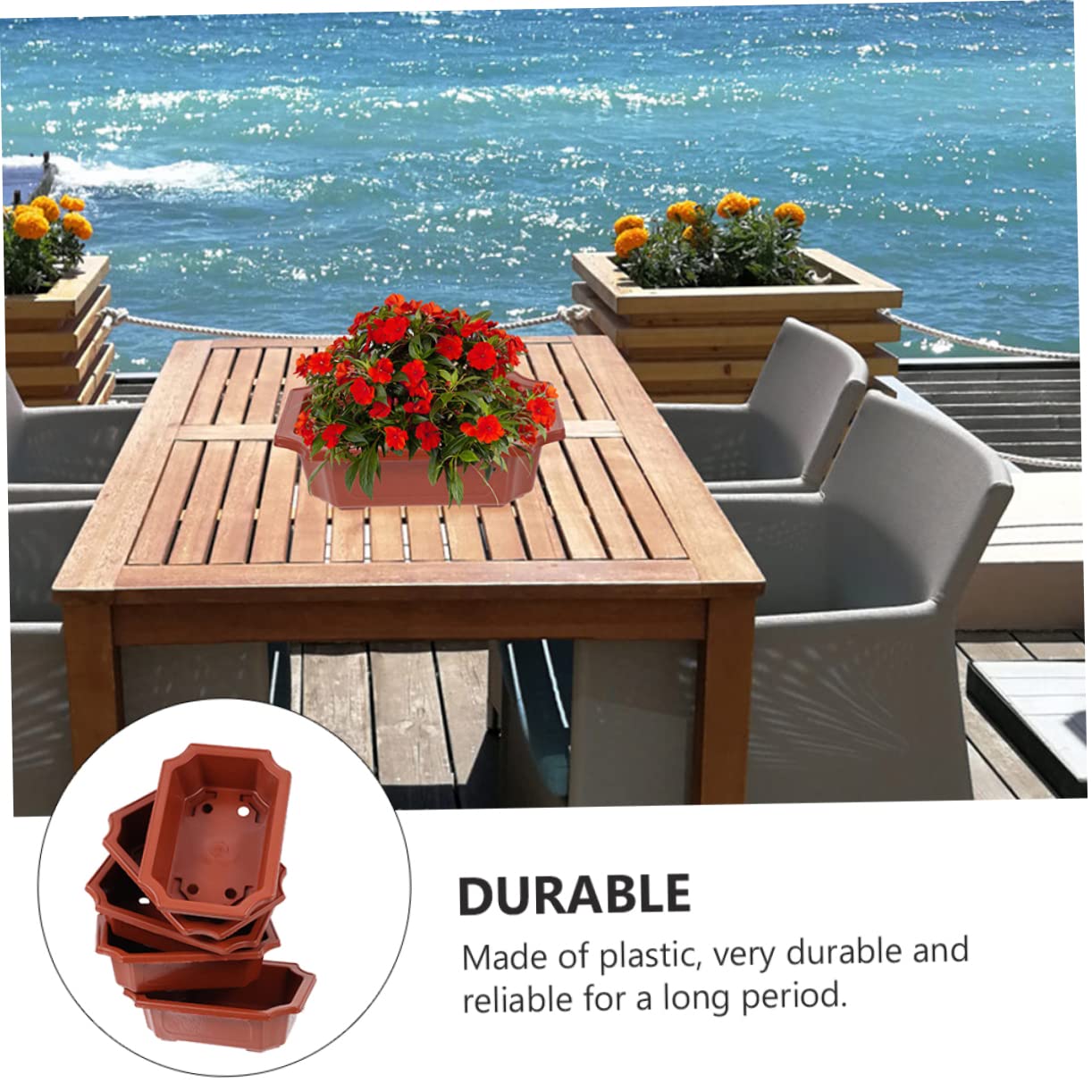 ABOOFAN Lot De 5 Pots De Fleurs en Plastique avec Trous De Drainage pour Succulentes, Jardinière Rectangulaire 34,5x24,5x10 Cm, Décoration Balcon Intérieur Et Extérieur