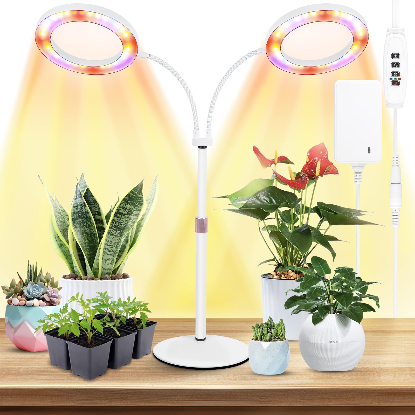 Grow Lights for Indoor Plants Full Spectrum, 2-Head LED Plant Light, White
