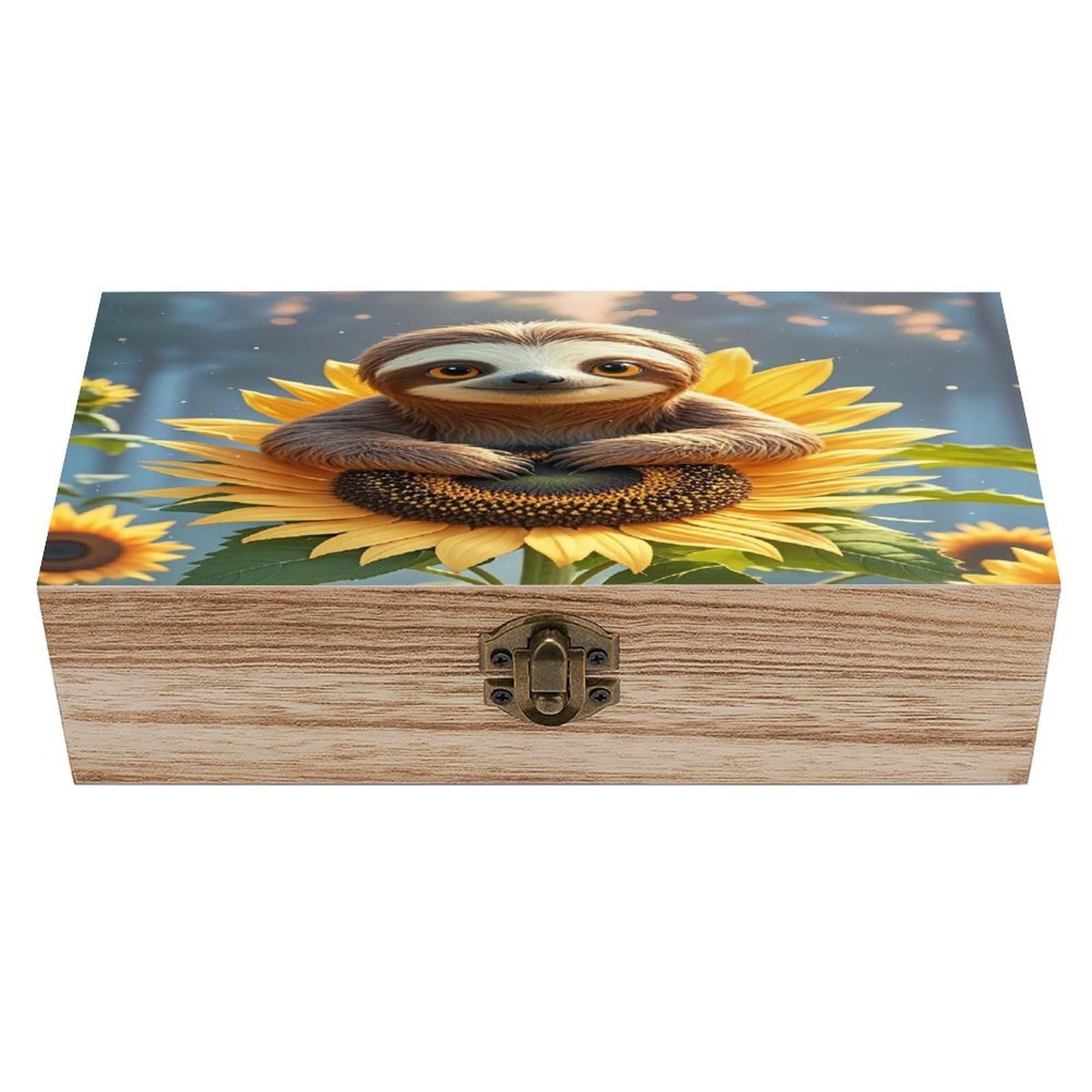 LZQPOEAS Cartoon Sloth Sitting on Sunflower Wooden Box Storage Space to Organize Jewelry in A Beautiful Small Storage Box Decorative Card Boxes Memory Treasure Boxes for Crafts And Photo Storage