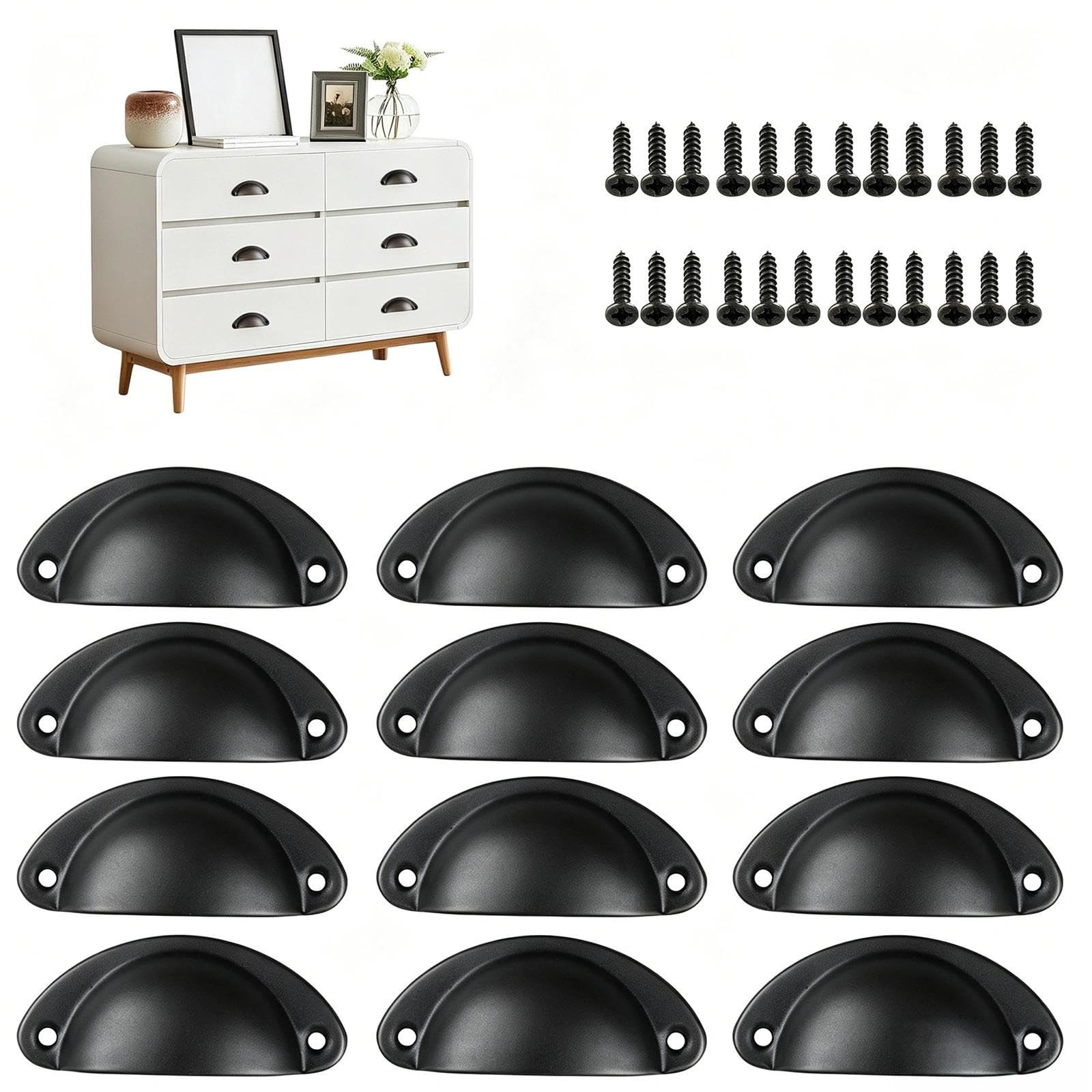 WJUAN Drawer Handles 12 Pack Black Shell Cup Handles for Furniture — image 1