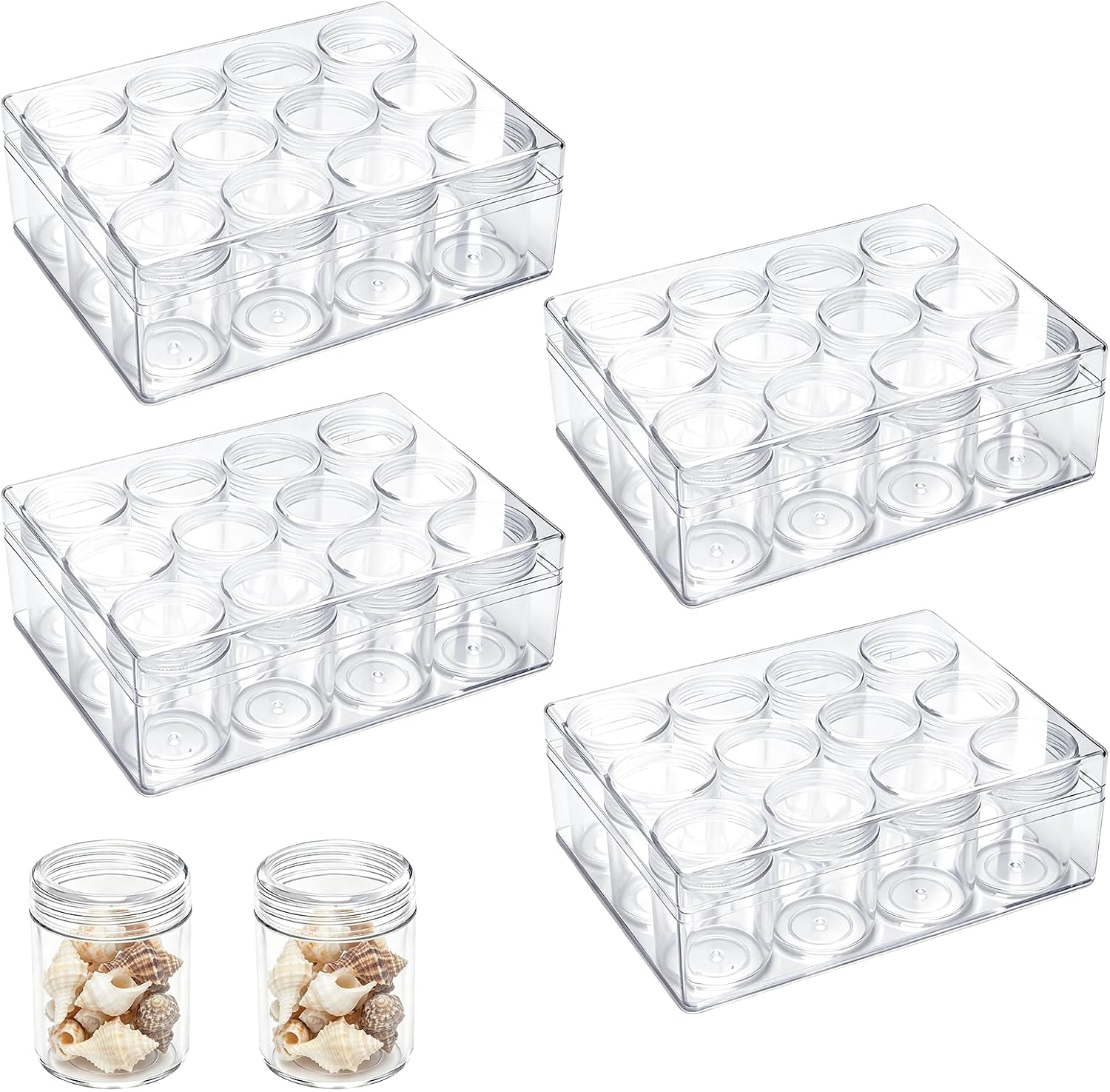 4 Pcs Bead Organizer Transparent Embroidery Bead Storage Containers with Lid, Diamond Art Plastic Storage Containers for DIY Crafts Jewelry Earring Sewing Pills Nail Small Items, Clear (12 Grids)