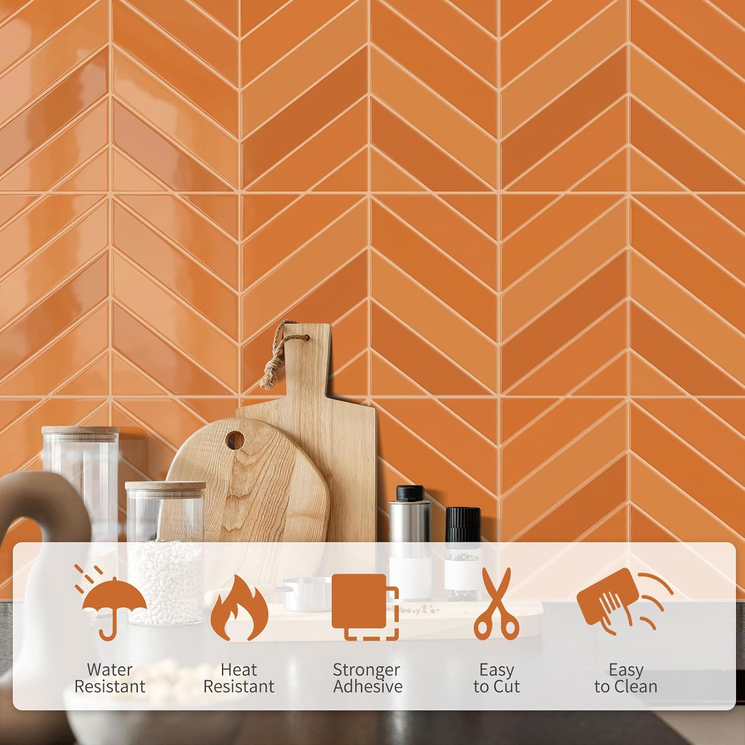 10 Sheets Thicker Herringbone Peel and Stick Backsplash(Orange,12.6”x9.9”)