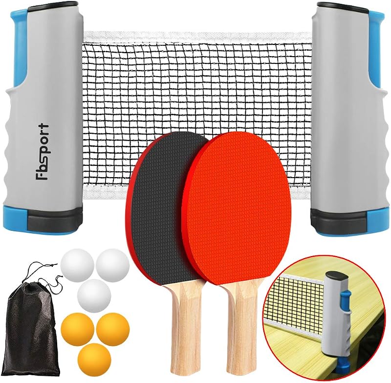 FBSPORT Juego de paletas de ping pong, juego de tenis de mesa portátil con red retráctil, raquetas, pelotas y bolsa de transporte para juegos en interiores y exteriores