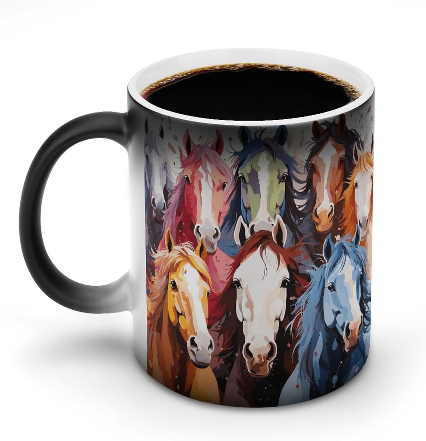 Color Changing Mug Colourful Cartoon Horses Printed Ceramic Coffee Mug Heat Changing Sensitive Mug Magic Heat Changing Coffee Mug Novelty Coffee Mugs