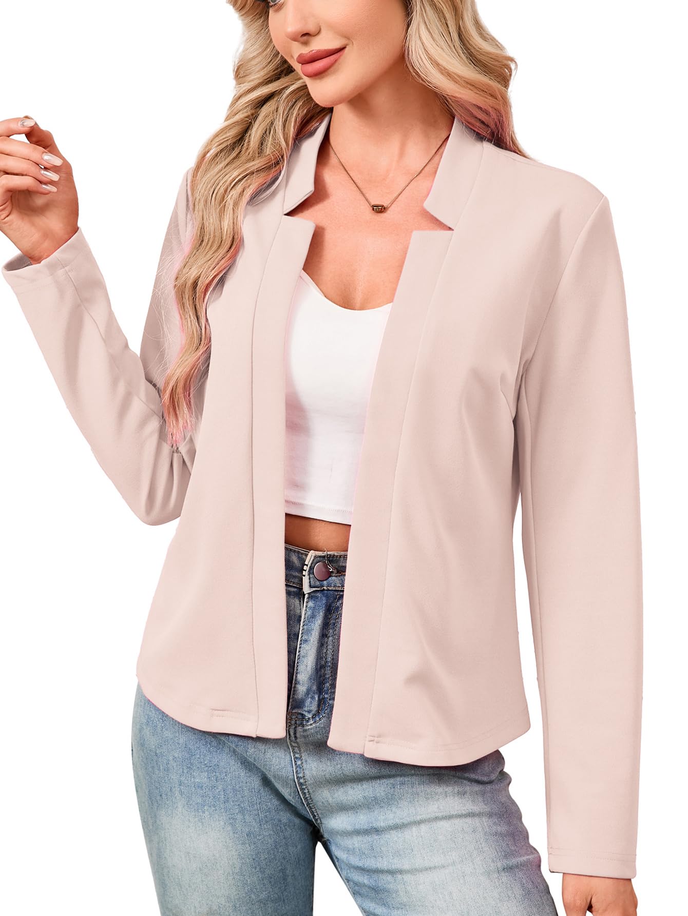 Yesfashion Womens Blazers Long Sleeve Open Front Slim-Fit Lightweight Business Casual Suit Jacket
