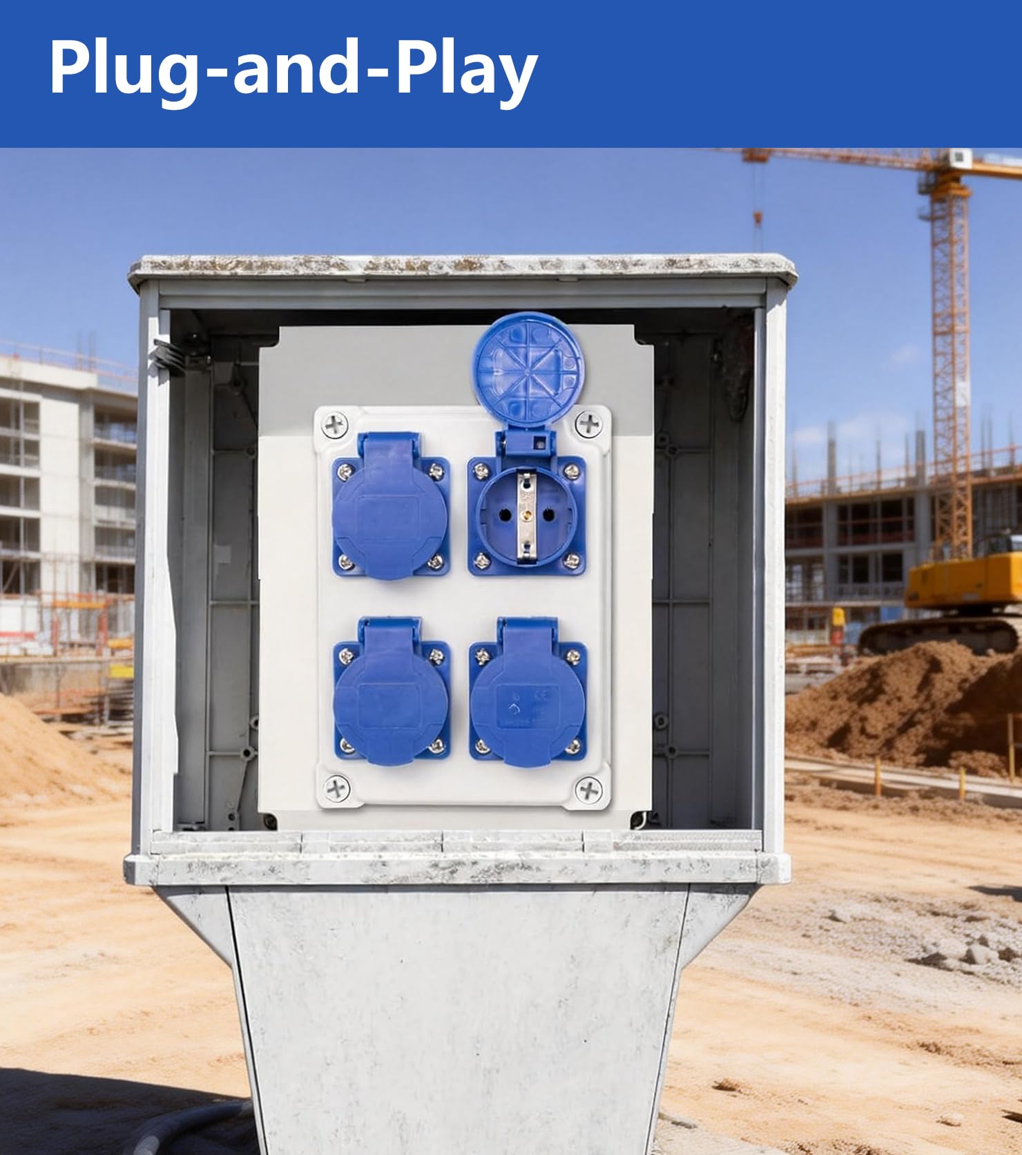 Distribuidor de pared para construcción, con 4 enchufes de 230 V 16 A, enchufe Schuko, IP44 para obras, hogares, industria, interior y exterior
