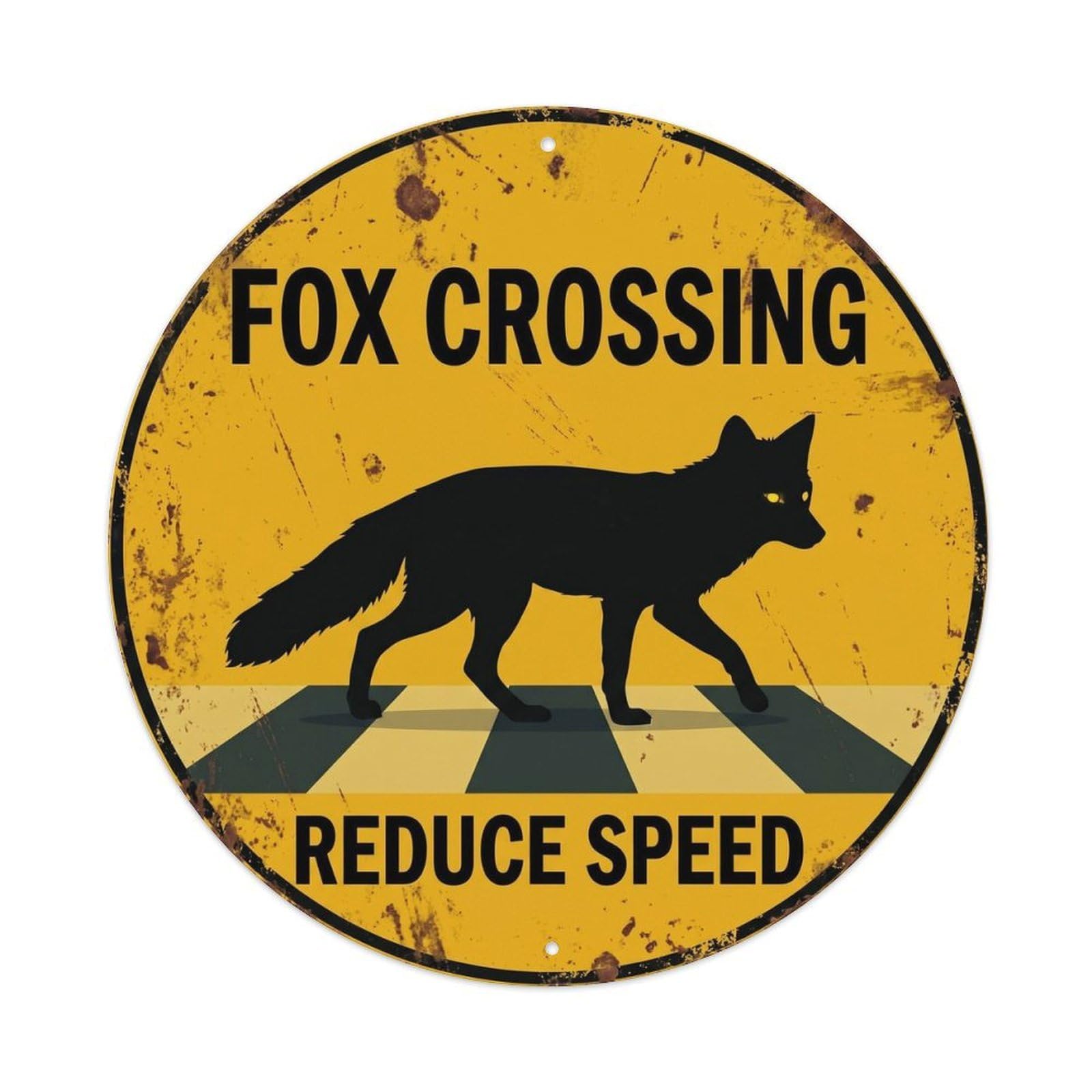 Olyhtr 8X8inch Classic Style Fox Wildlife Crossing Road Safety Comic Outdoor Vintage Metal Tin Sign