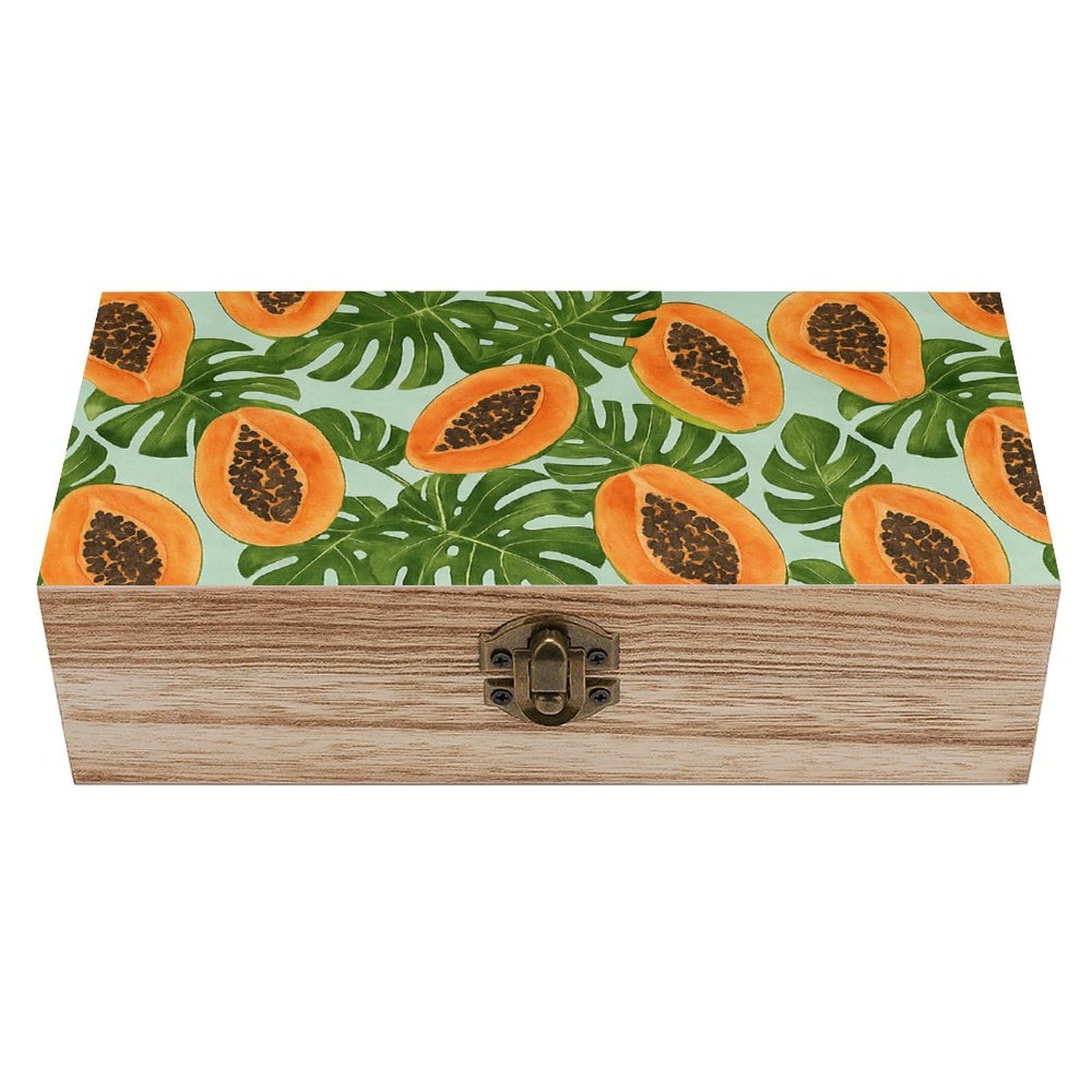 SMAZDFXX Pawpaw & Monstera Leaves Wooden Storage Box Multipurpose Decorative Box for Jewelry Photo Home Decor