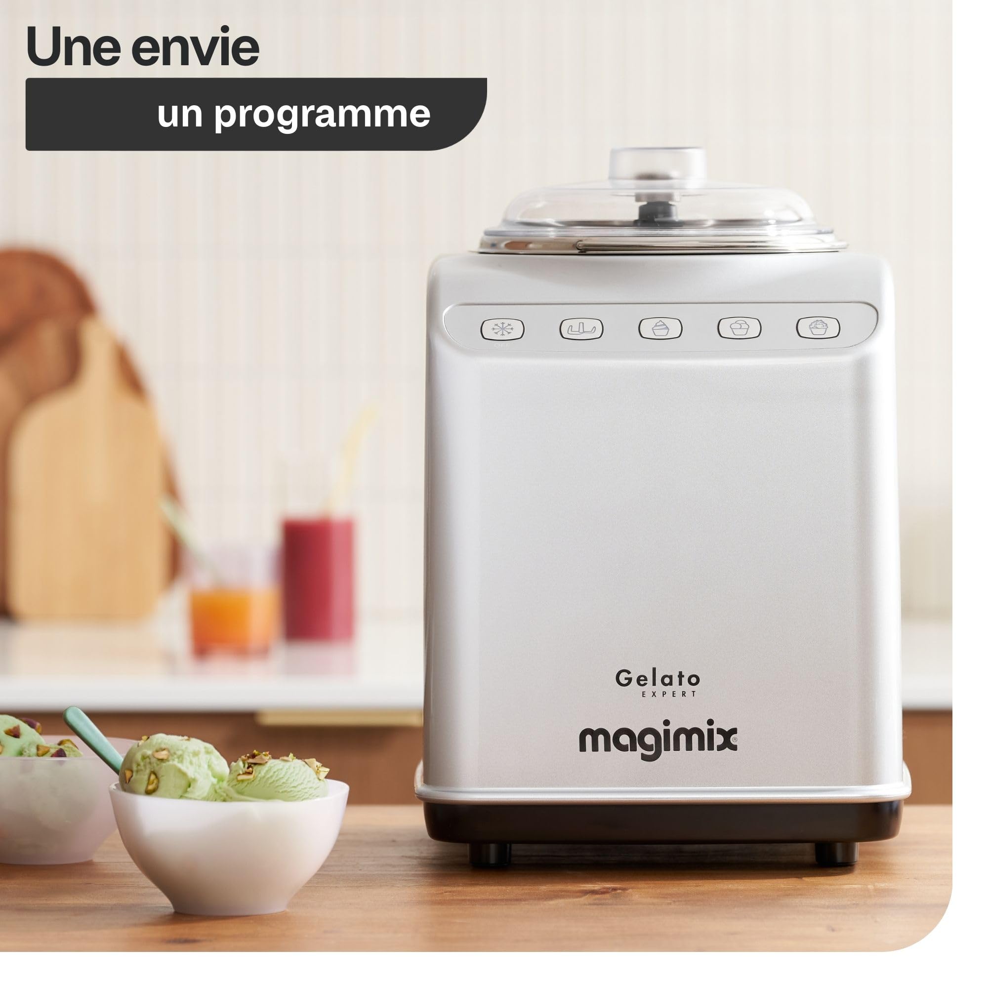 magimix Sorbetière avec compresseur - Gelato Expert – Machine à glace professionnelle – Glace italienne, sorbet & granité maison sans pré-congélation – 2 cuves inox 2L – 140W – Made in Italy