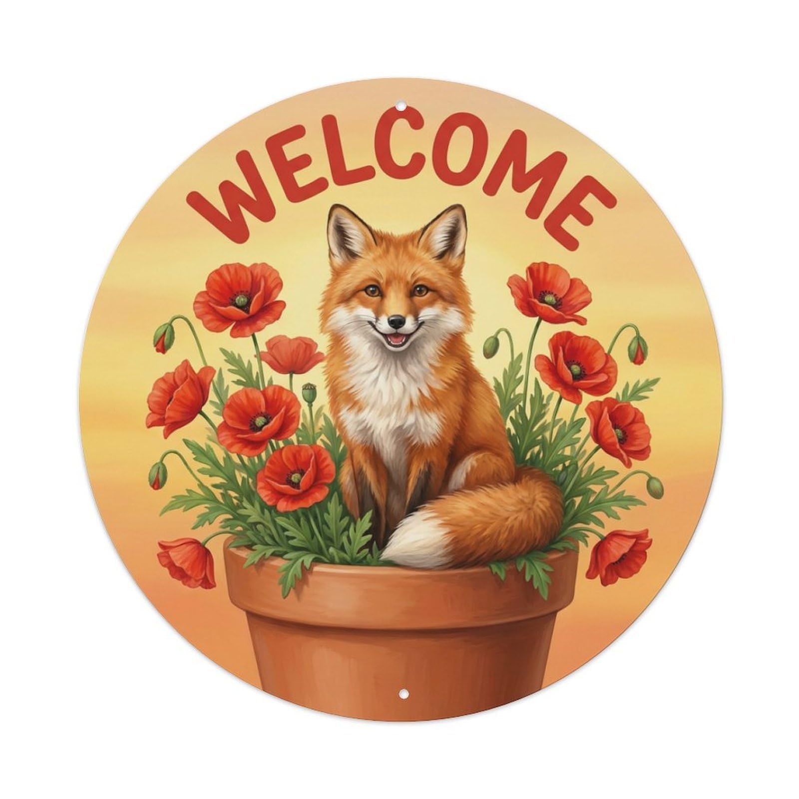 Welcome Fox Poppy Field Metal Tin Sign
