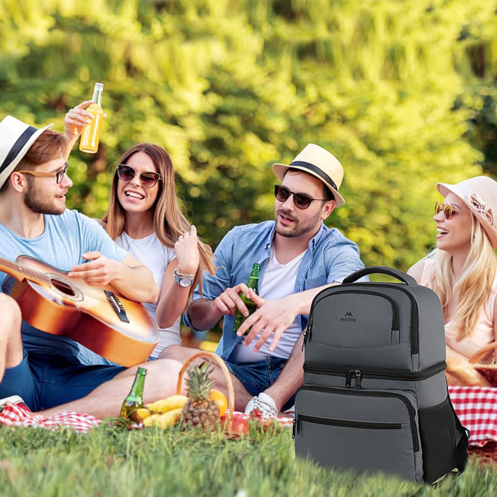 MATEIN Sac à Dos Isotherme, Sac Isotherme 34L Grande Capacité avec Compartiment Glacière Souple, Étanche Sac Isotherme Repas Travail Double Couche pour Plage Camping Randonnée, Cadeau Homme, Gris | Sac à déjeuner anti-fuite avec décapsuleur, facile à nett