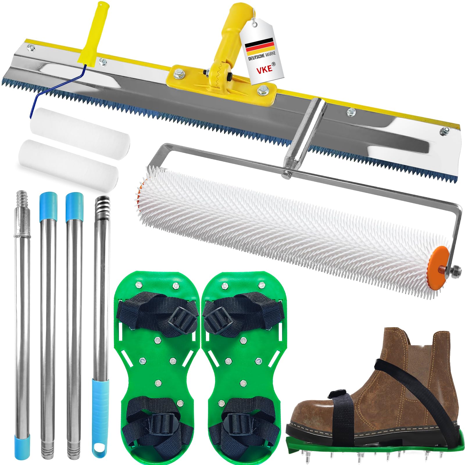 VKE Epoxy Spiked Roller Self Levelling, Self Levelling Tools, Extension Pole 162cm, Floor Construction Tool Spiked Roller, Spiked Shoes, Markless Sawtooth Self-Leveling Rake โ image 1