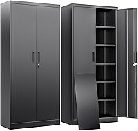 Vista 15 de BESFUR Armario de almacenamiento de metal de 36 pulgadas de alto, gabinete de metal negro con 2 puertas con cerradura y 2 estantes ajustables