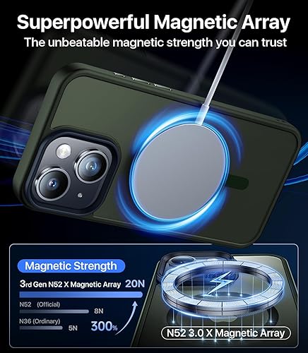 Miniatura 9 de Funda magnética fuerte para iPhone 15 compatible con MagSafe probada contra caídas de grado militar a prueba de golpes, delgada, translúcida mate,