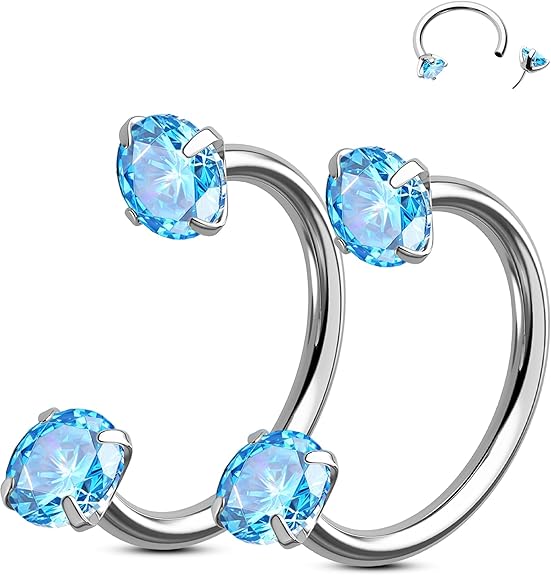 Amazon.com: OUFER 2PCS Christmas Horseshoe Nose Rings Hoops, 20G Push Pin Threadless Christmas Nose Rings For Women Men, Double Crystal Horseshoe Septum Lip Eyebrow Helix Daith Ear Piercing Jewelry-7mm and 8mm : Clothing, Shoes & Jewelry