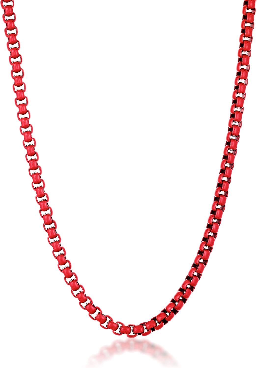 Metro Jewelry Box Chain Necklace for Men in Stainless Steel with Red