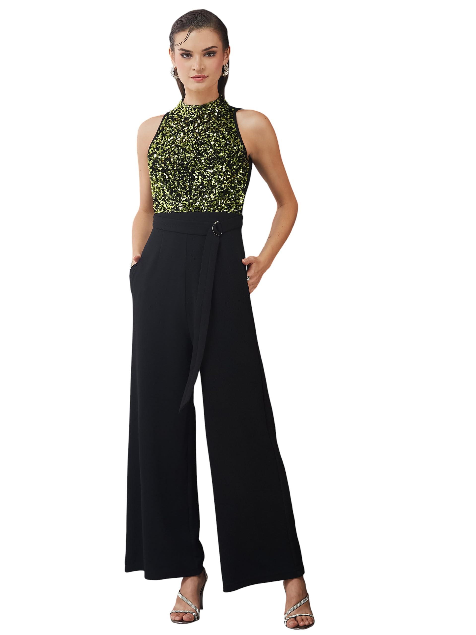 miss chase Womens Halter Neck Sleeveless Embellished Regular - Length Jumpsuit-picture-38