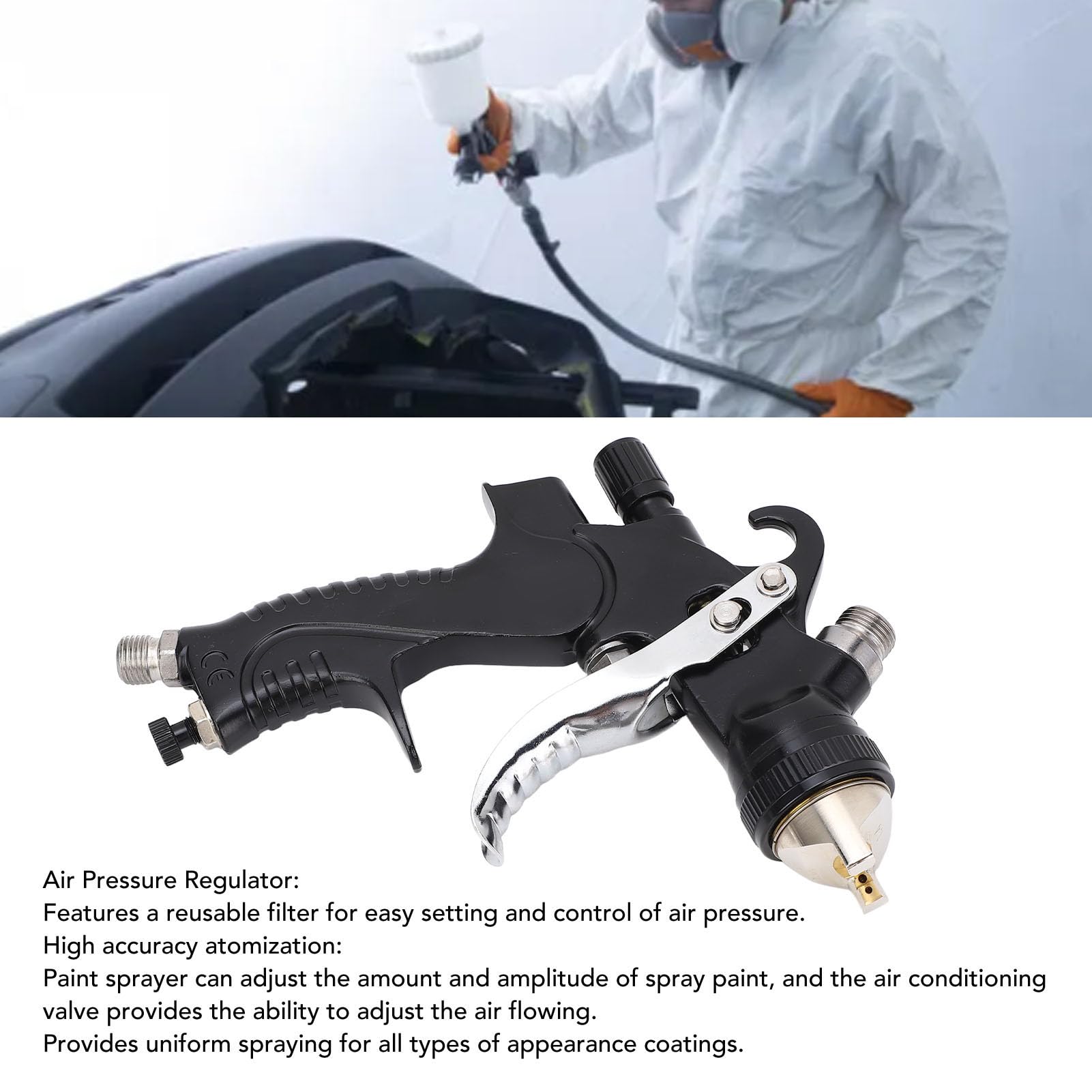 Pistola Pulverizadora de Pintura HVLP Pistola Pulverizadora de Aire Aleación de Aluminio Boquillas de 1,4 Mm 1,7 Mm 2,0 Tapa de Latón Ajustable de 650 Ml para Pintura de Muebles de Casa de