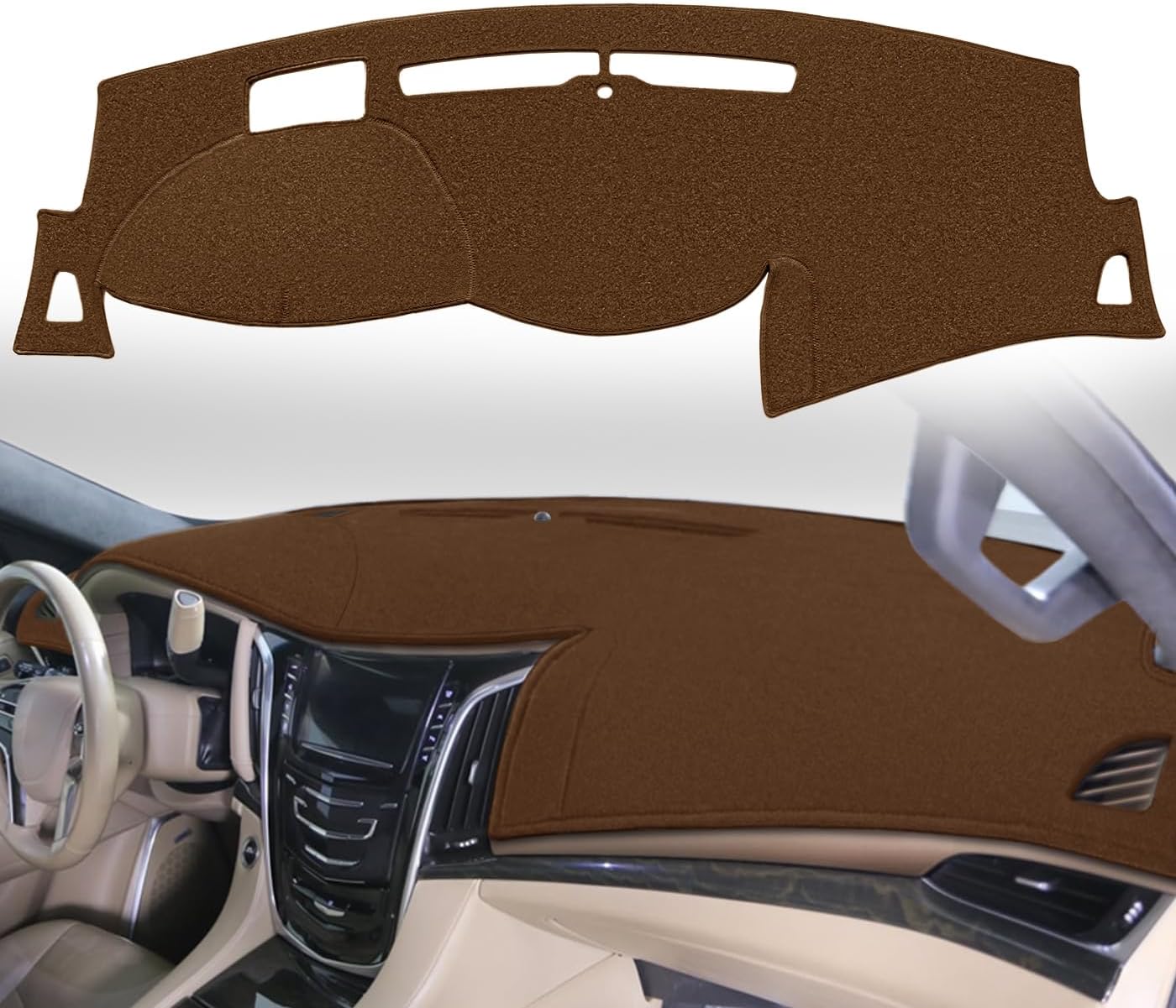 Dash Cover Mat Custom Fit for Cadillac Escalade/Escalade ESV with Head Up Display with Light Sensor w/o Speaker Dashboard Pad Cap Carpet Protector K322 (Dark Brown)