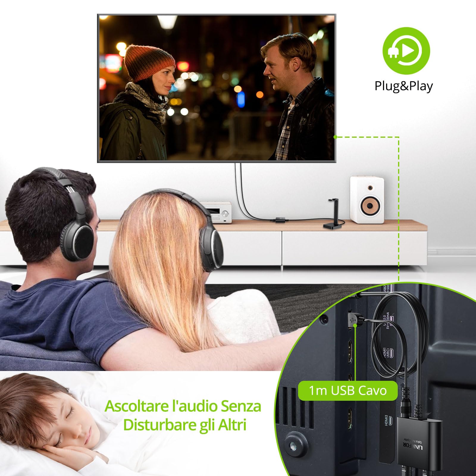 LiNKFOR Splitter Audio Ottico 1-in 3-out Con Cavo Toslink 3.3ft - Supporta LPCM2.0 DTS e Dolby-AC3 - Distributore 1X3 per TV DVD Amplificatore Soundbar PS5/PS4