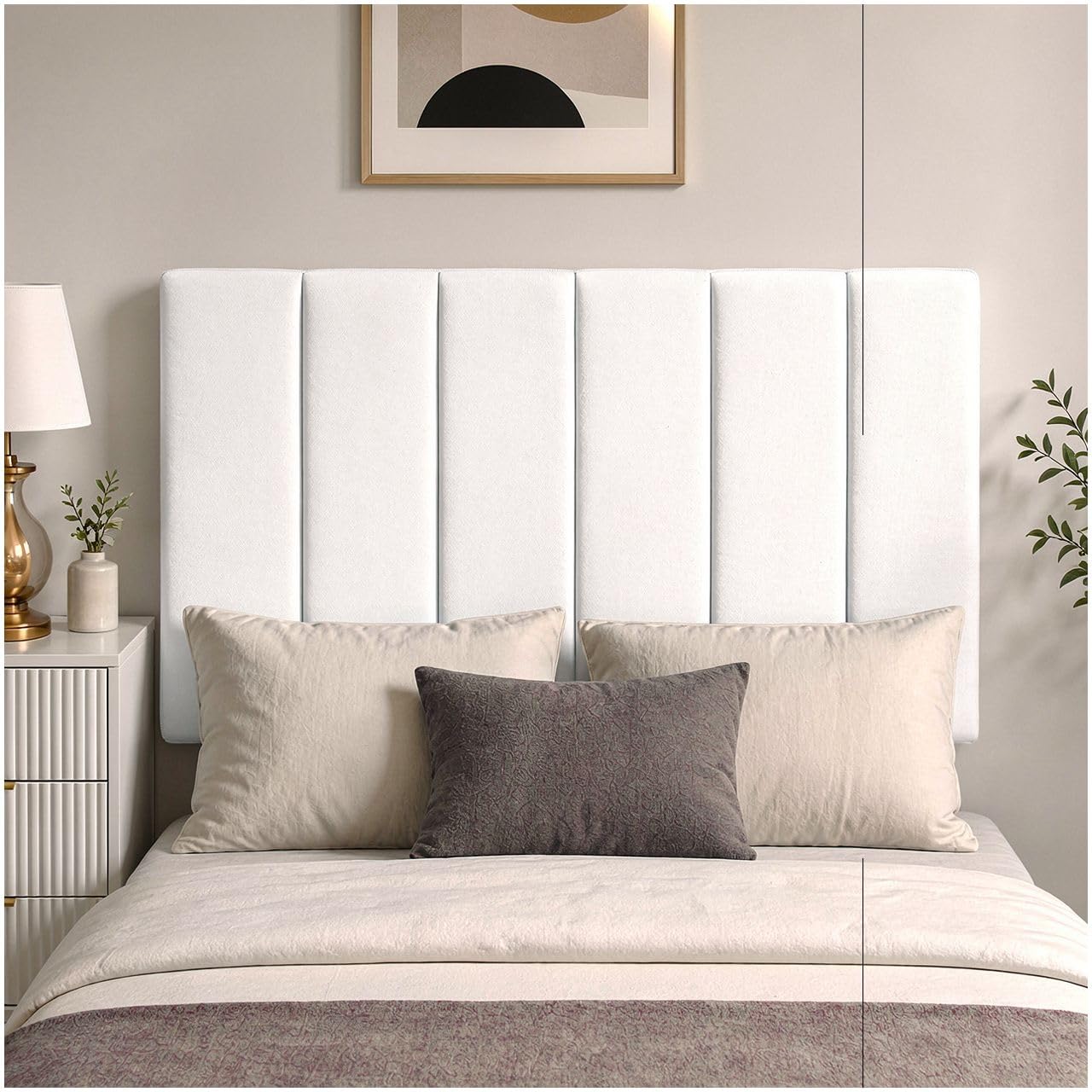 Ariyah Collections Plush Lined Single Bed Headboard Divan Bed | Adjustable Height Single Headboard 3Ft | Luxury Striped Velvet Bedroom Head Board (3Ft Single, Silver)