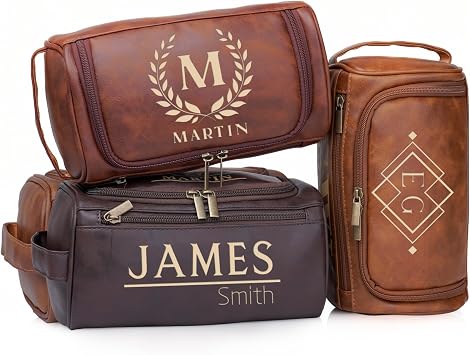 Personalized Toiletry Bag for Men, Custom Leather Toiletry Bag with Engraved Name, Waterproof Shaving Kit Travel Bags for Groomsmen, Personalized Christmas Birthday Gifts for Men Boyfriend Dad Husband