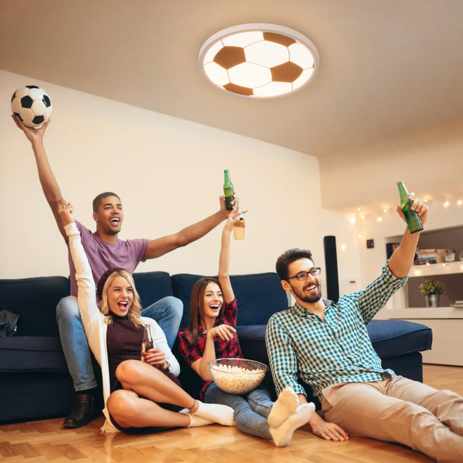 EASY EAGLE LED Deckenleuchte 40CM, 48W Deckenlampe LED Fußball 3000K/4000K/6500K, Rund Lamp Deckenlampen Flach für Kinderzimmer,Jugendzimme, Küchen, Badezimmer, Schlafzimmer, Flur, Keller