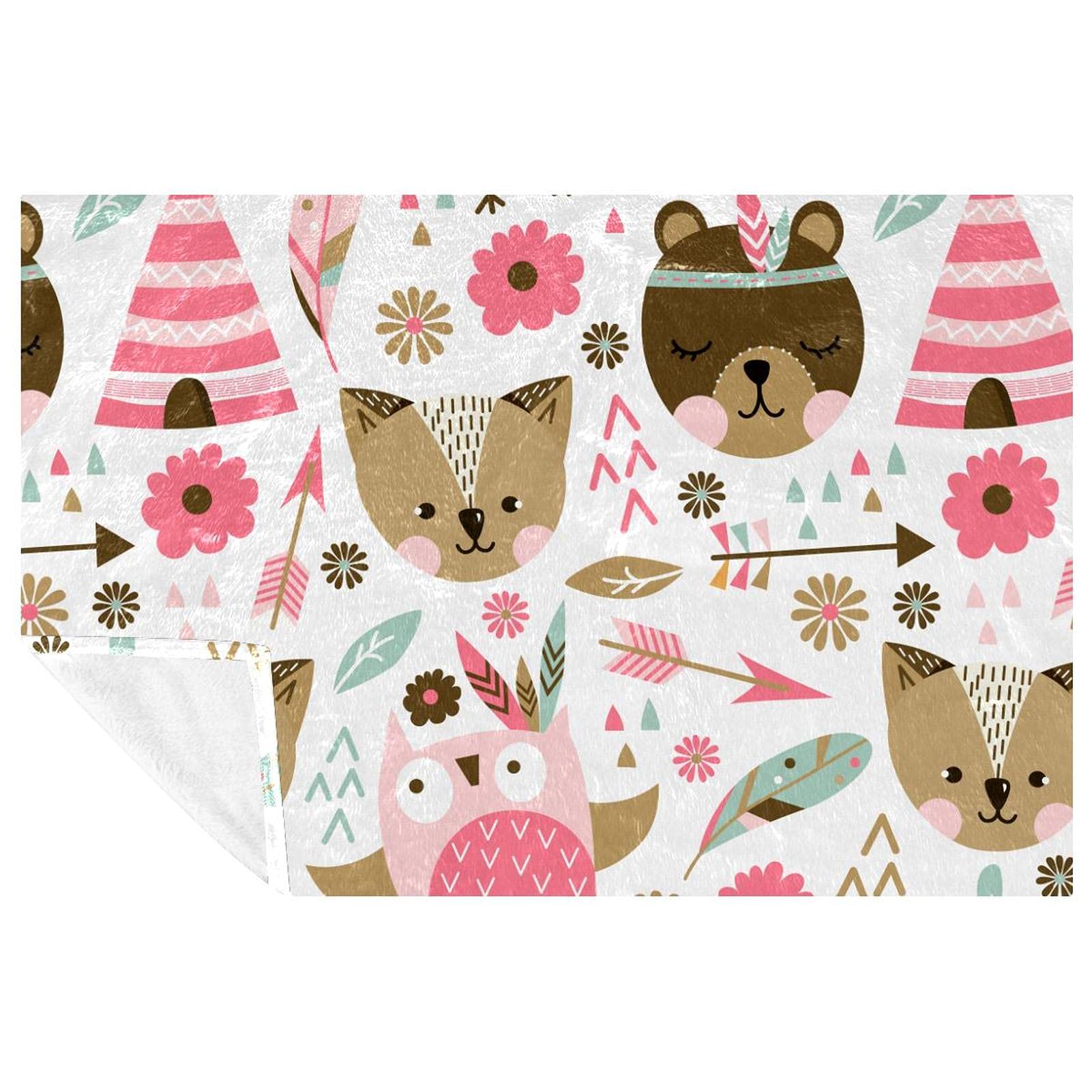 Couverture douce et chaude animaux roses bruns pour lit et canapé 150x100 cm