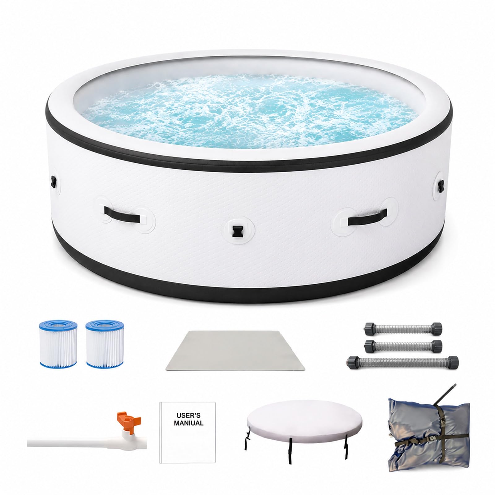 Spa Gonflable de Jardin 4-6 Places 206x71cm, Spa Gonflable Anti-Crevaison Ultra Robuste, Chauffage Rapide 40°C, 150 Jets, LED 6 Couleurs, Terrasse Cour Extérieur