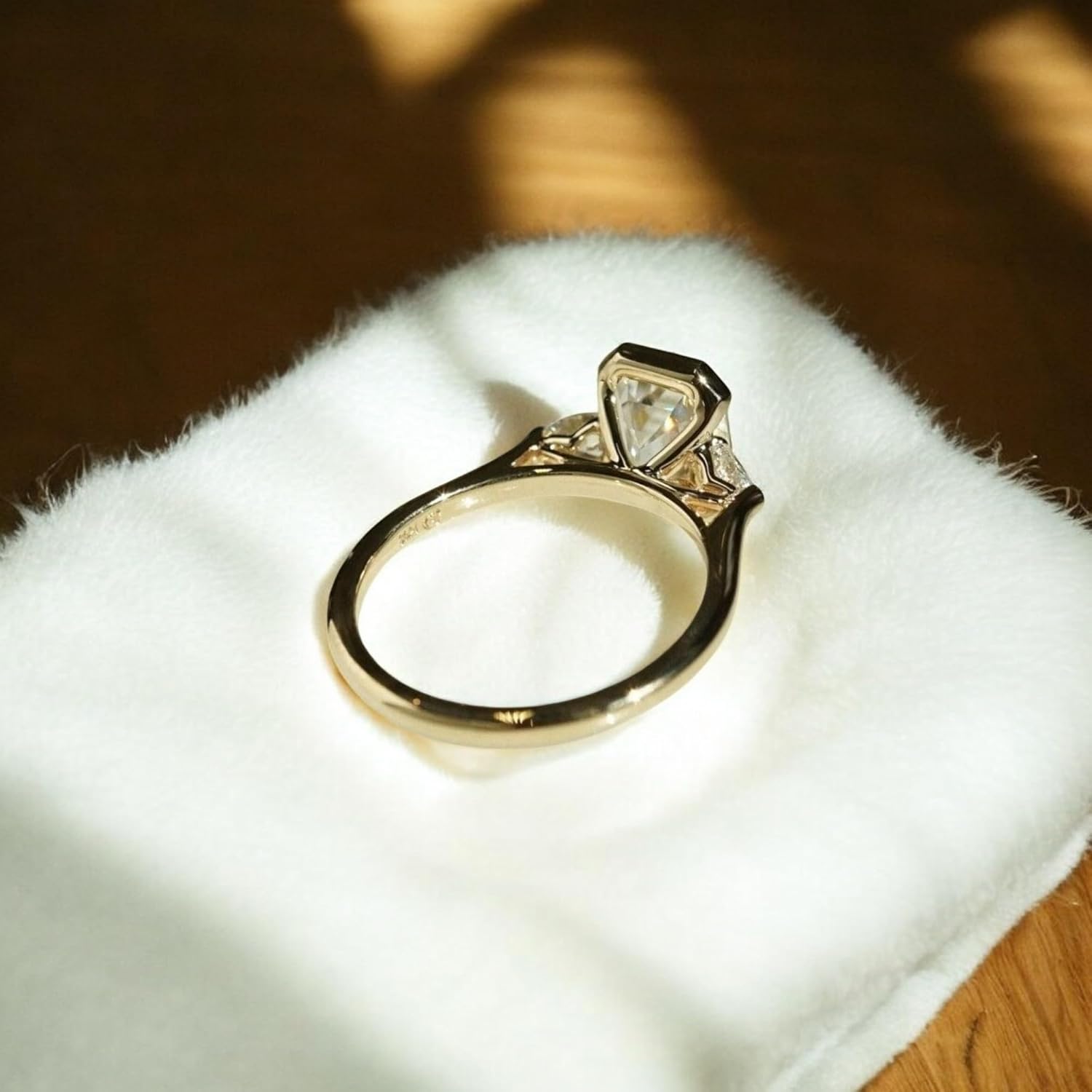 3 CT Emerald Cut Moissanite Engagement Ring in 14K Gold, Three Stone Bezel Set Wedding Band for Her, Bridal Jewelry Statement Gift, Durable Sparkling Moissanite jewelry