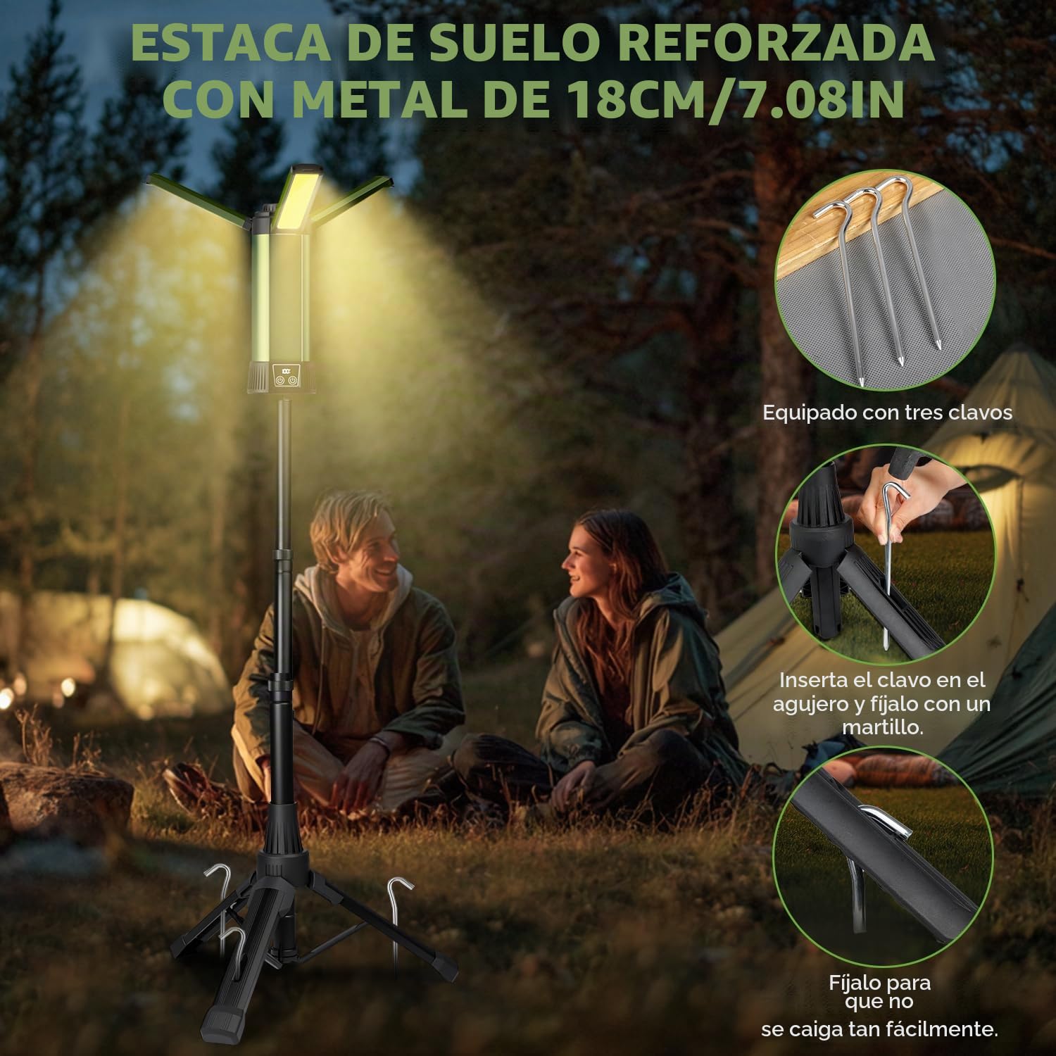Foco LED recargable con soporte, 2000 lúmenes, batería de 6000 mAh, 7 modos de luz, lámpara de trabajo magnética para exteriores, reparación de coche, camping, inalámbrico, USB C [clase